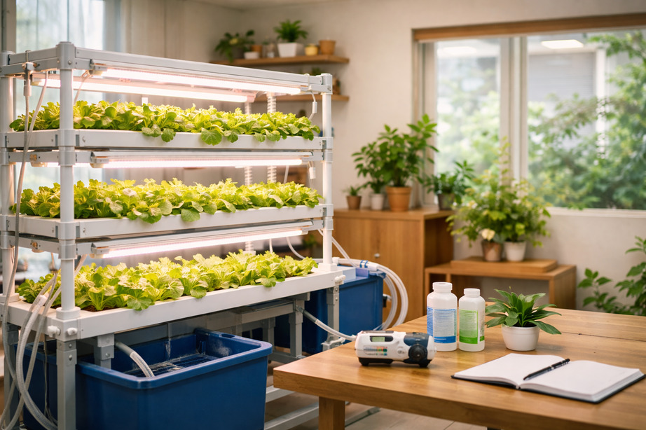 Indoor hydroponics setup and welcoming community space